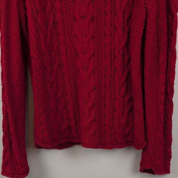 Ralph Lauren Cable Knit Mock Neck Fishermans Sweater Madison Red Size L - Picture 4 of 9